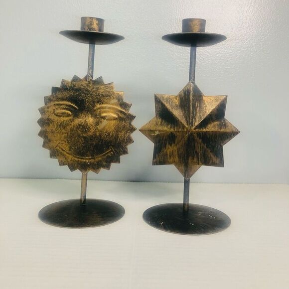 distressed metal candlestick holders star and sun 9in whimsy goth eclectic boho - Picture 9 of 9